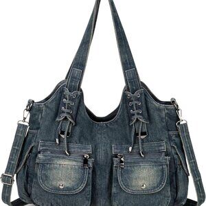 Casual Washed Denim Shoulder Bags Top Handle Lady's Hobo Bags Women Purses And H